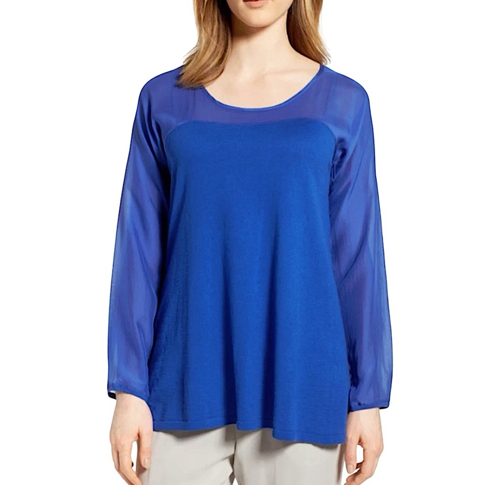 Eileen Fisher Silk Blend Scoop Neck Woven Contrast Tunic size XL